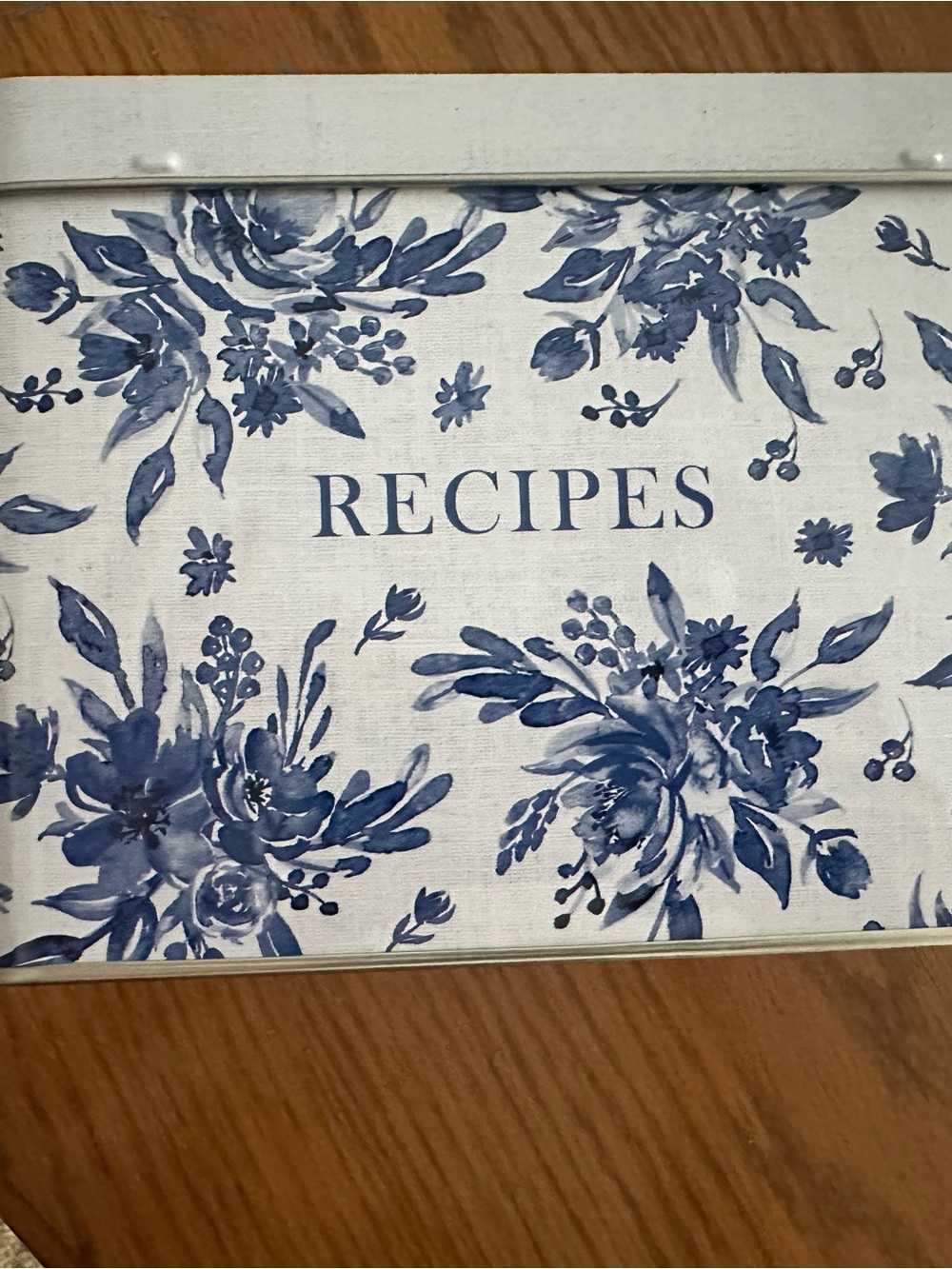 Vintage Inspired Blue Floral "Recipes" Kitchen Recipe Box